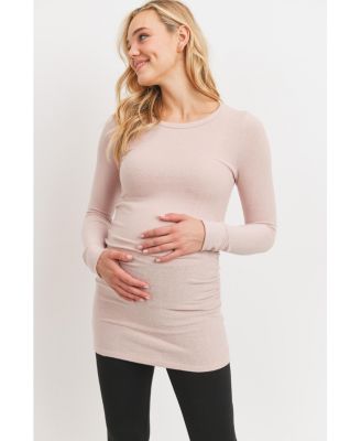 Maternity Long Sleeve Crew Neck Side Ruching Knit Top