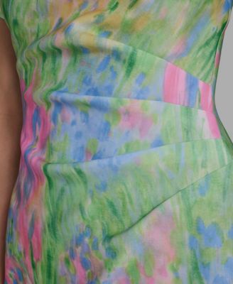 Women's Printed Boat Neck Sheath Dress