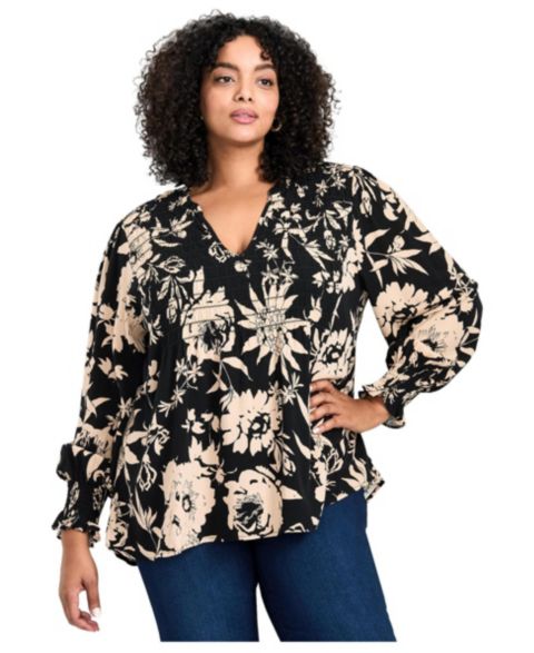Женская блузка Avenue Plus Size Marcie Shirred Detail Blouse Tops, цвет: Back To Love