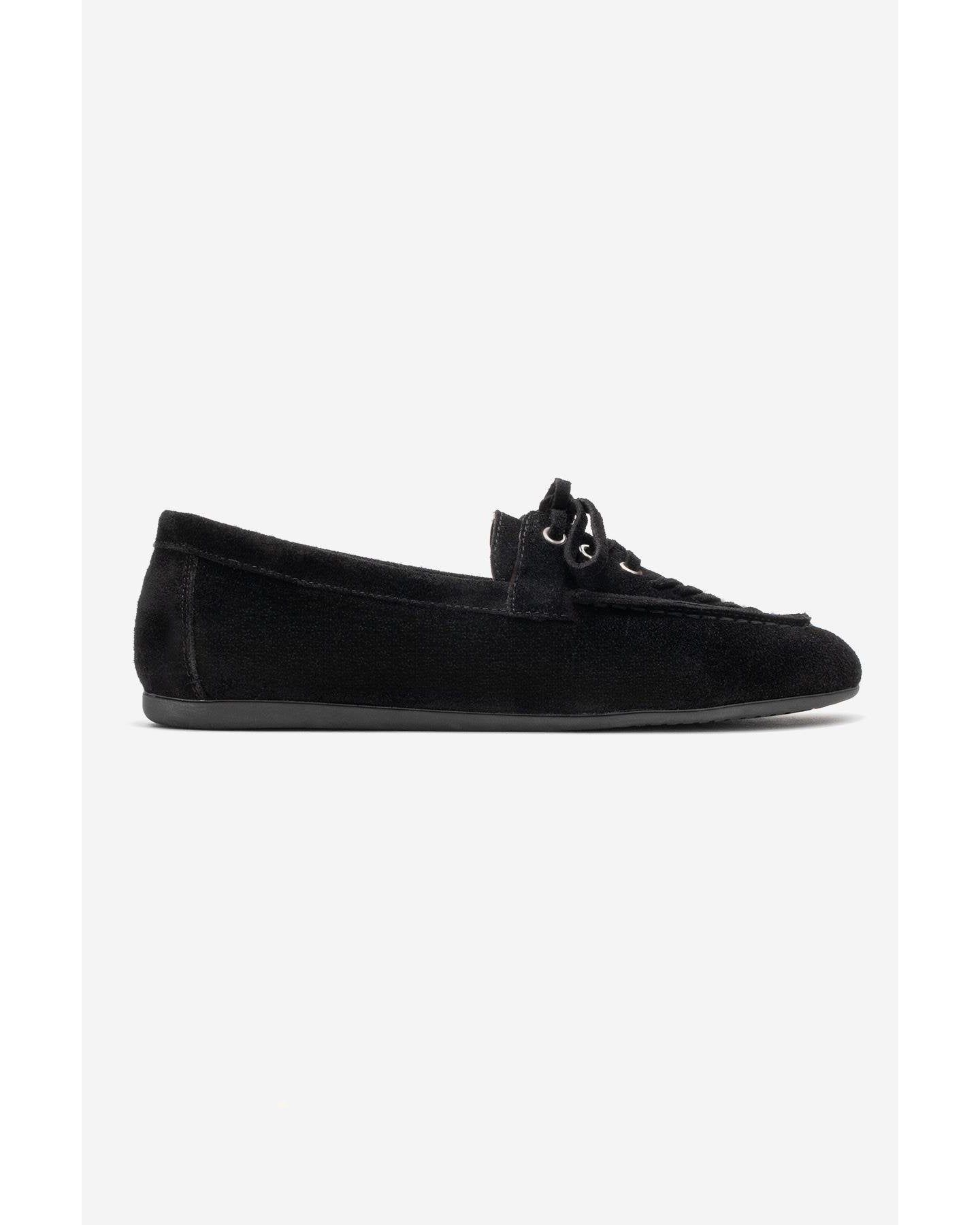 Женские туфли Forever & Always Shoes Lorven Leather Lace Up Loafer, цвет: Чёрный замшевый кожаный — фото 2