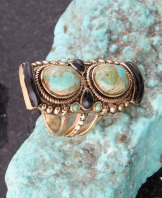 Double Up Blue Turquoise and Black Onyx Golden Ring