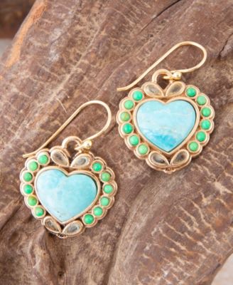 Legacy Heart Lime Green and Blue Turquoise Golden Drop Earrings
