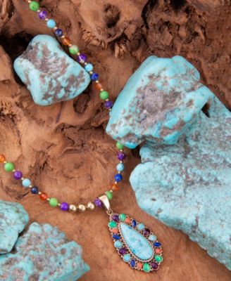 Concho Colorful Blue Turquoise Golden Pendant Necklace