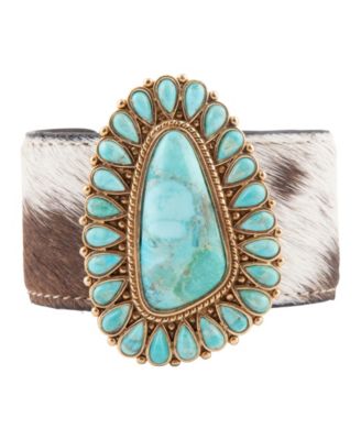 Genuine Turquoise Golden Bronze Cow Hide Cuff Bracelet