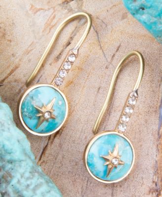 Celestial Blue Turquoise Golden Drop Earrings