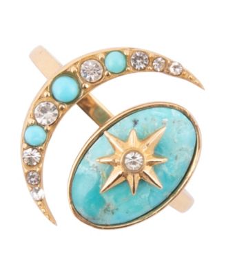Celestial Blue Turquoise Golden Bypass Ring