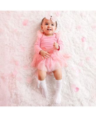 Baby Girls Flocked Heart Valentine's Day Tiered Long Sleeve Tutu Bodysuit