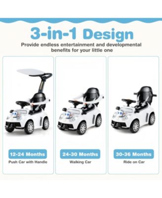 3 In 1 Toddler Push Car Ride On Toy With Adjustable Canopy Storage And Handle