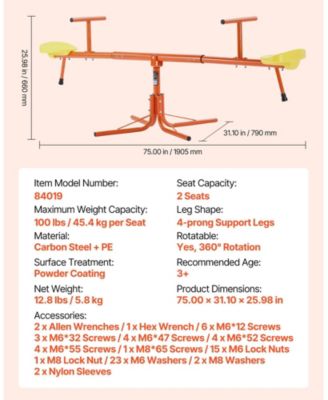 Kids Seesaw, Sit and Spin Teeter Totter with 100 lb Capacity per Seat and Support for Ages 3