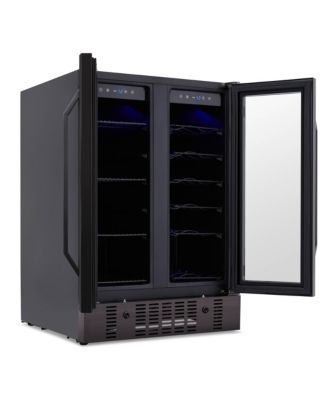 24" Wine & Beverage Refrigerator, 18-Bottle & 60-Can Capacity, Built-in Dual Zone Cooler with French Doors