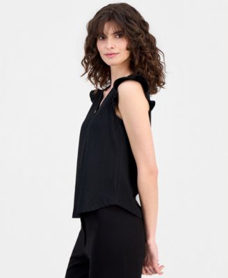 Petite V-Neck Ruffle-Trim Top