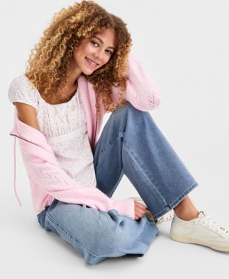 Juniors' Pointelle Sweater Hoodie