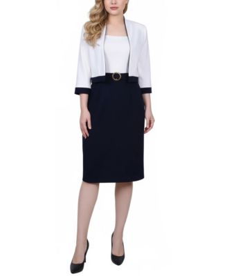 Petite 3/4 Sleeve 2 Piece Colorblocked Dress Set