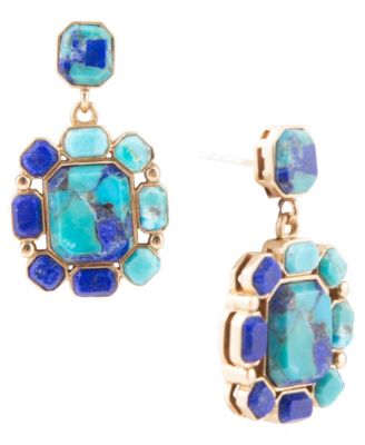 Duality Blue Lapis and Turquoise Golden Drop Earrings