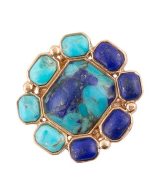 Duality Blue Lapis and Turquoise Golden Statement Ring
