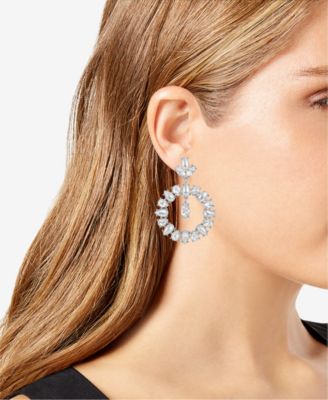 Imitation Pearl and Pav&eacute; Stone Drop Hoop Earrings