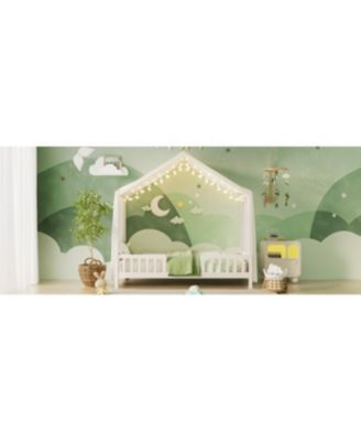 Streamdale Montessori Floor Bed with Canopy, Twin Bed Frame for Kids