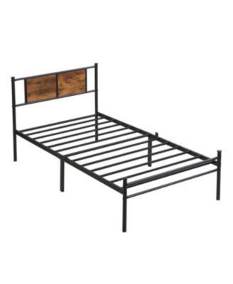 Twin XL Size metal bedframe, Headboard with wood panel decoration
