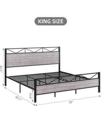 Bed Frame with Headboard, Industrial Platform Bed Frame with 14 Strong Metal Slats Support, 11'' Under-Bed Storage, No Noise, Easy Assembly