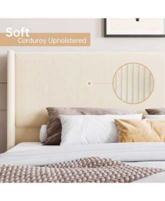 Queen Bed Frame, Upholstered Platform Corduroy Bed Frame with Vertical Channel Tufted Wingback Headboard