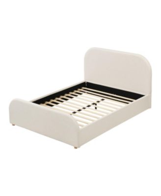 Streamdale Queen Size Linen Upholstered Bed Frame with Curved Headboard, Beige