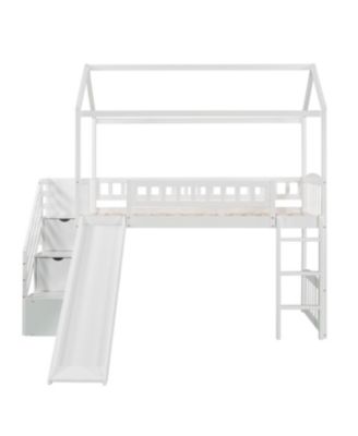  Twin Loft Bed with Drawers and Slide, Gray