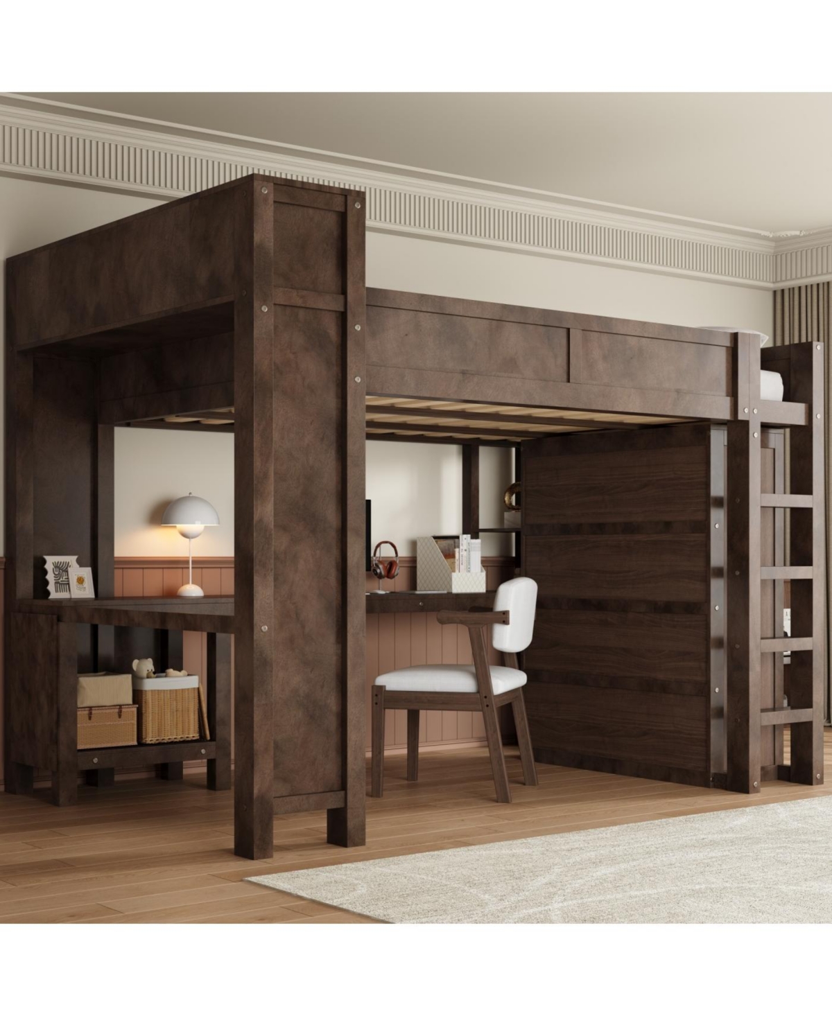 Streamdale Furniture Wooden Queen Loft Bed with Wardrobe, Desk, Storage Headboard