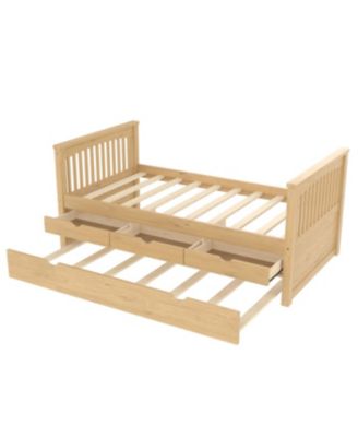 Twin Platform Bed with Drawers, Solid Wood Daybed, No Spring Box Needed, Natural