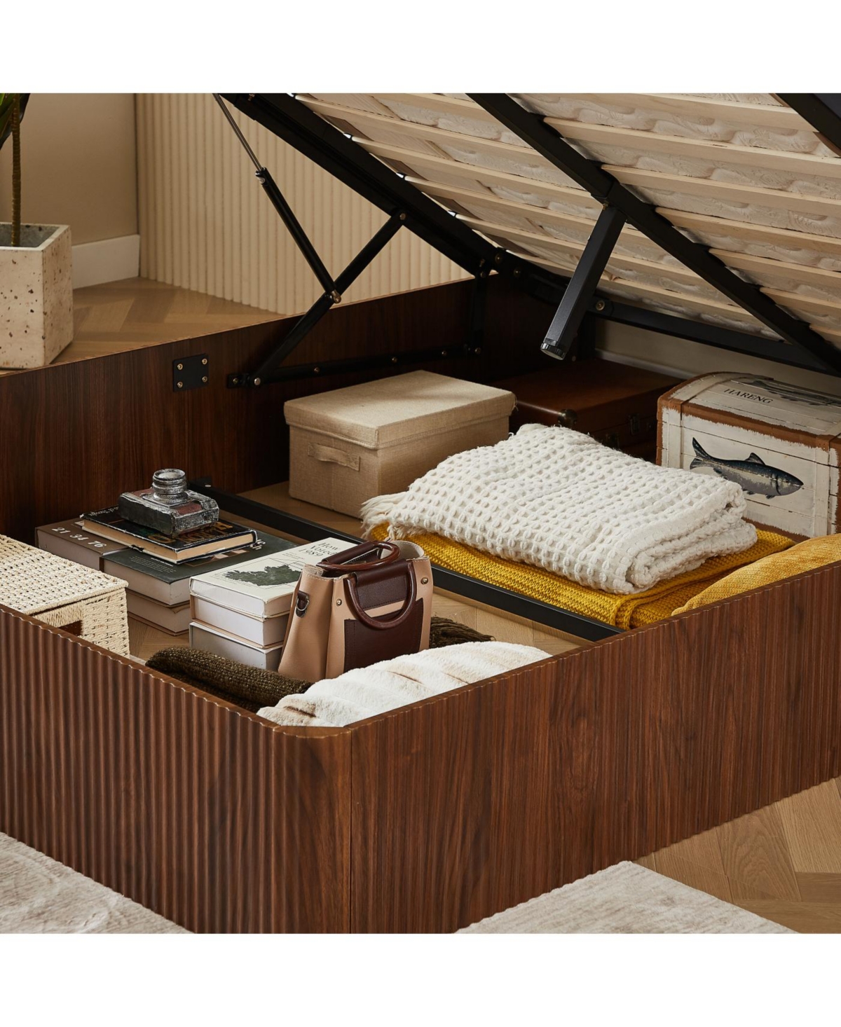 Streamdale Furniture Streamdale Queen Size Lift Up Storage Bed Frame, Walnut