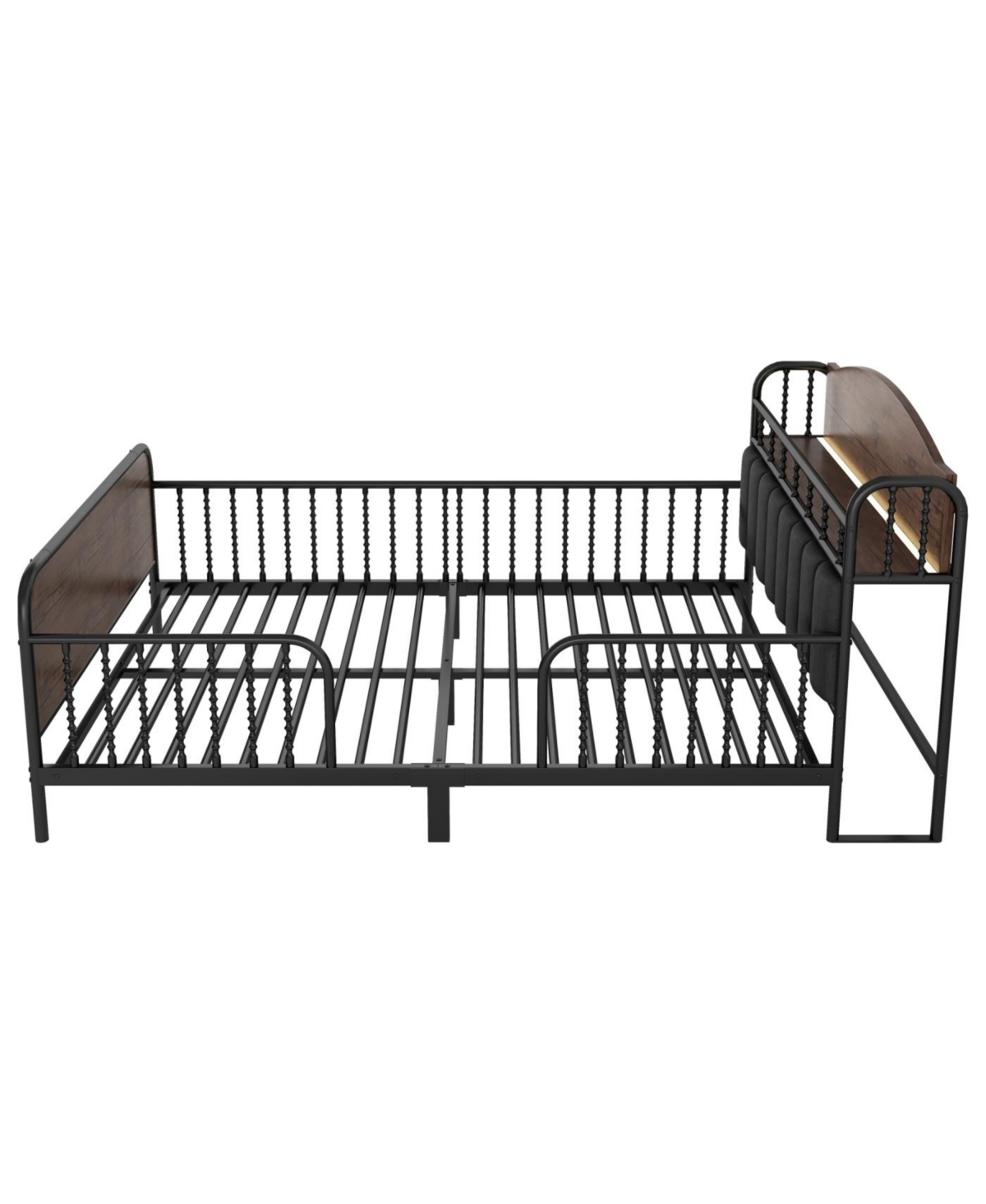 Streamdale Full Size Metal Platform Bed Frame with Storage Headboard, Black