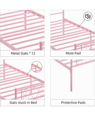 Twin Pink Metal Bed Frame with Headboard Footboard for Girls Boys Sweet Heart Iron Art No Box Spring