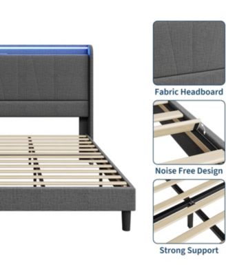 Easy Assembly Queen Size Upholstered Bed Frame Space Saving, for Living Room, Guest Room