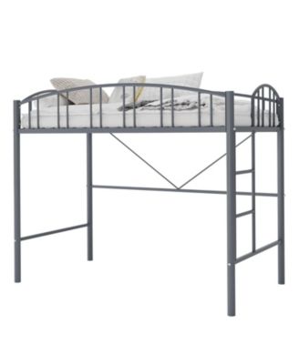 Loft Bed Twin Size, Heavy Duty Metal Loft Bed Frame with Arched Guardrail and Safety Ladder