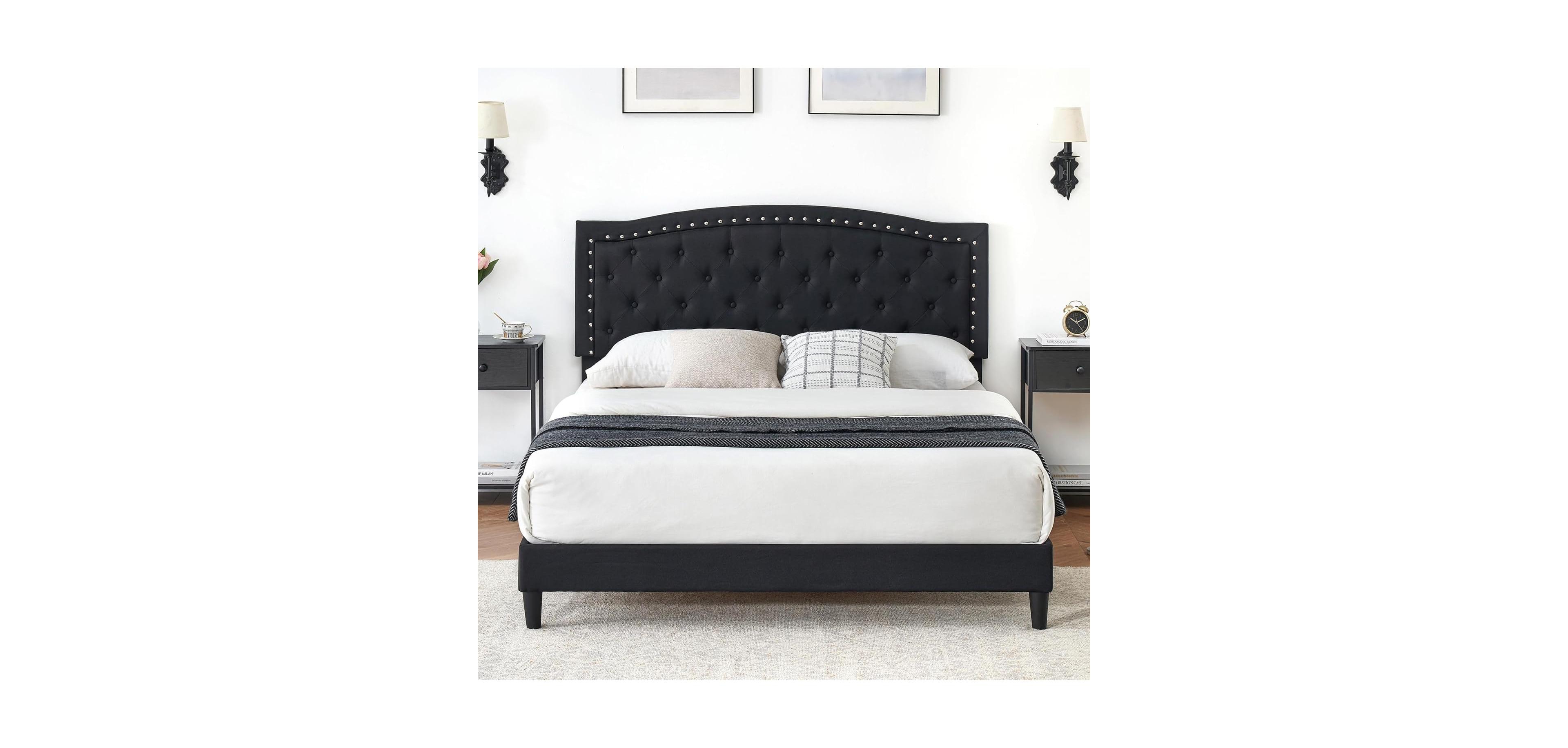 gaomon Full Upholstered Platform Bed, Adjustable Wingback Tufted Headboard, Heavy-Duty Slats, No Box Spring Needed, Sturdy Frame.