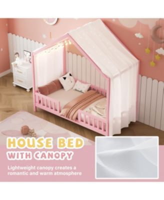 Streamdale Montessori Floor Bed with Canopy, Twin Bed Frame for Kids