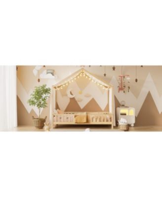Streamdale Montessori Floor Bed with Canopy, Twin Bed Frame for Kids