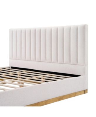 Streamdale King Size Linen Upholstered Bed Frame with Solid Wood Base, Beige