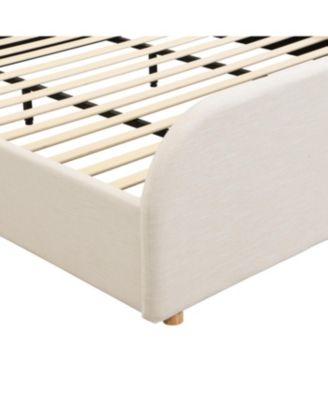 Streamdale King Size Linen Upholstered Bed Frame with Curved Headboard, Beige