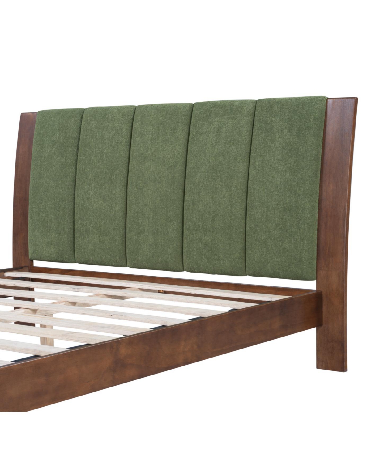 Streamdale Premium Pine Wood Queen Bed Frame, Mid Century Modern, Walnut & Green