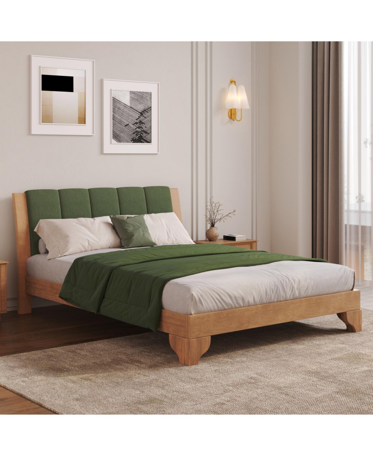 Streamdale Furniture Premium Pine Wood Queen Bed Frame with Headboard, Mid Century Modern