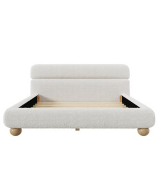 Contemporary White Teddy Fleece Upholstered Bed, Queen Size