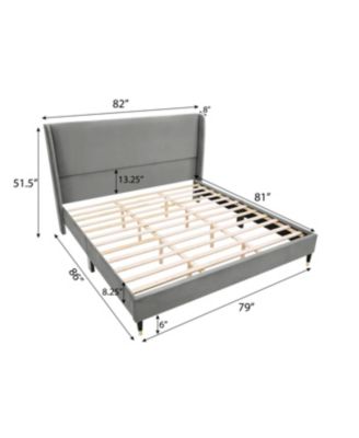 Rozitta Gray Velvet Wingback Platform Bed