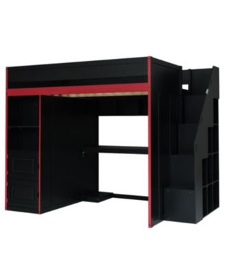 Streamdale Gaming Loft Bed with Desk and Storage, LED Lights, Full