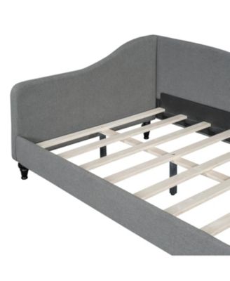 Twin Size L-Shaped Linen Daybed, with Solid Wood Legs, Gray