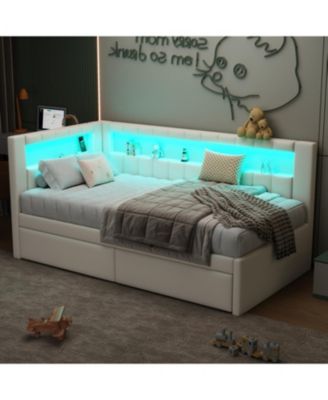 Twin Platform Bed w/ USB & LED 2 Drawers