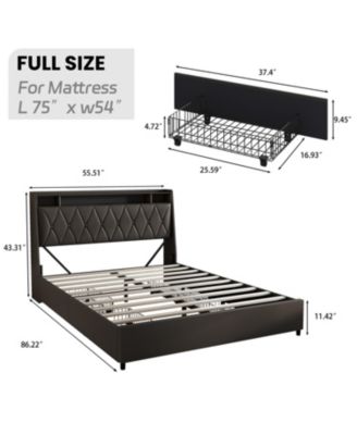 Streamdale Full Bed Frame with Headboard, Outlets, LED & Storage