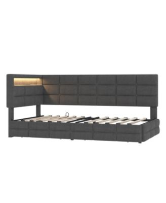 Upholstered Twin Daybed with 2 Drawers, LED Lights & Charging, Gray