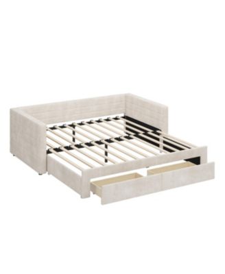 Twin Upholstered Daybed with Trundle, Extendable Twin to King
