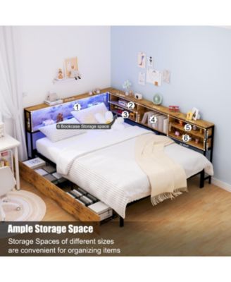 Corner Bed Frame: Full Daybed with Storage, Charging & LED