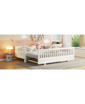 Streamdale Twin Size Platform Bed with Guardrails, Solid Wood, Convertible to Double Twin, White